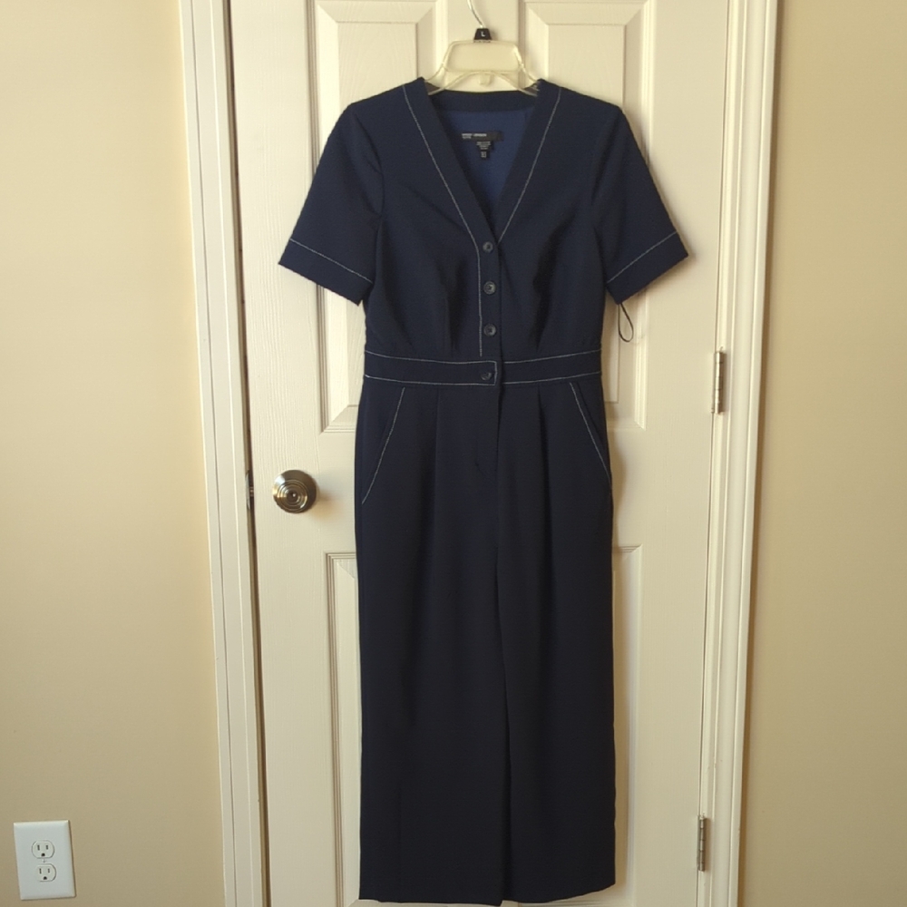 Navy Jumpsuit with White Stitching